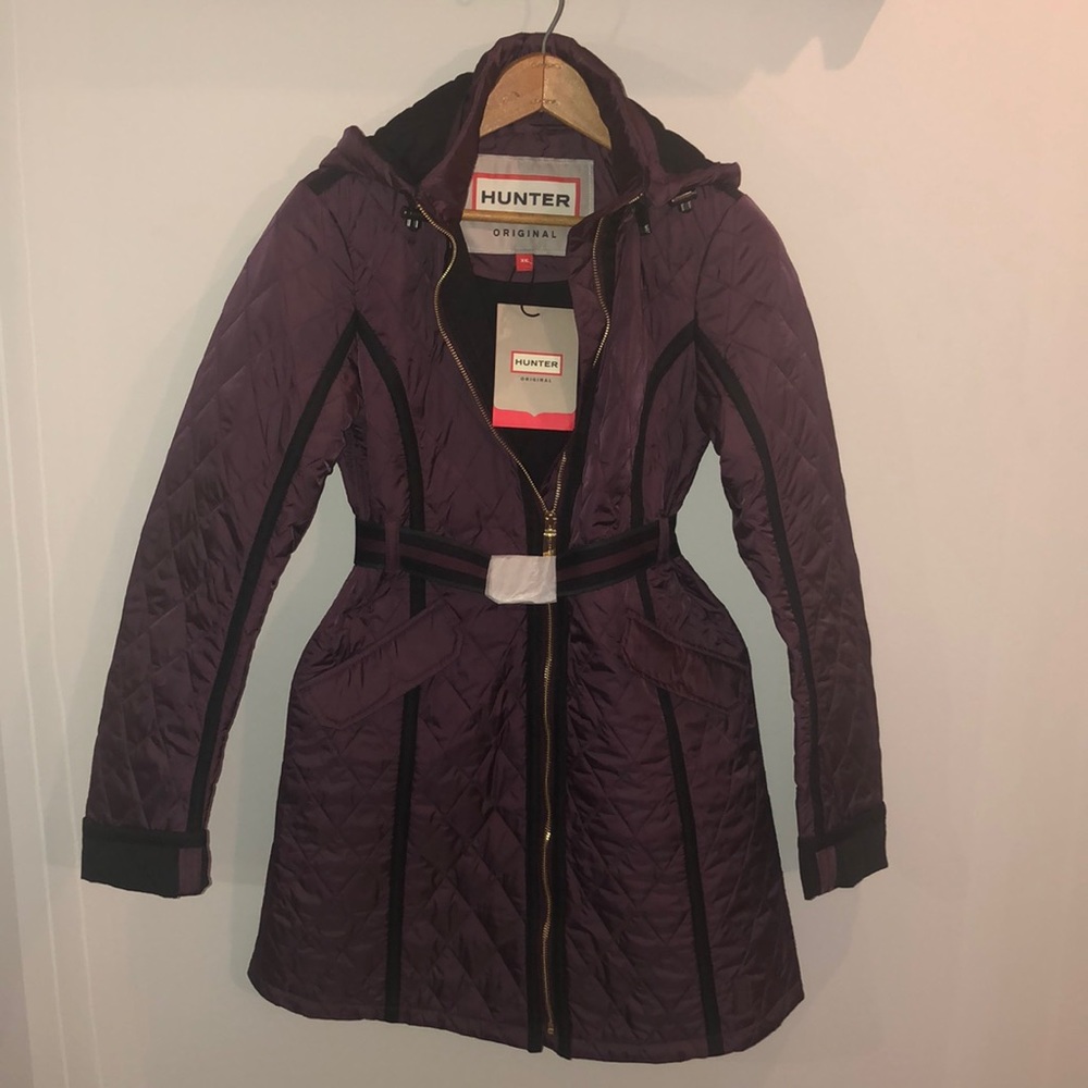 NWT HUNTER Plum Refined Quilted Trench Zipper Coat